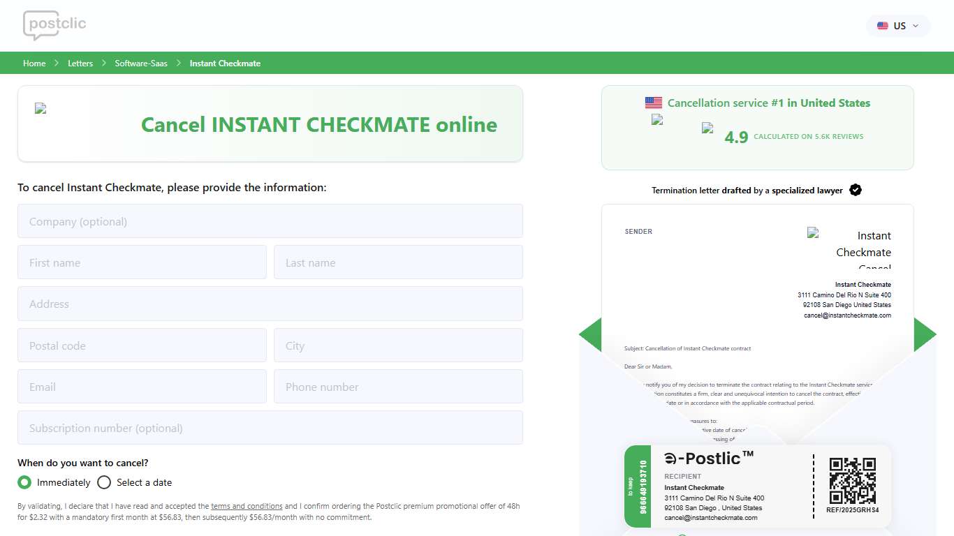 Instant Checkmate Cancel Subscription Postclic
